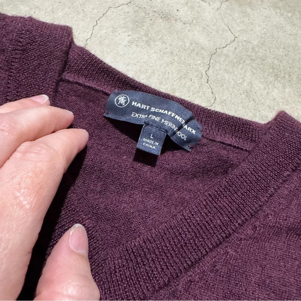 Hart‎ Shaffner Marx Extra Fine Merino Wool Sweater Men Size L Burgundy Vneck Red